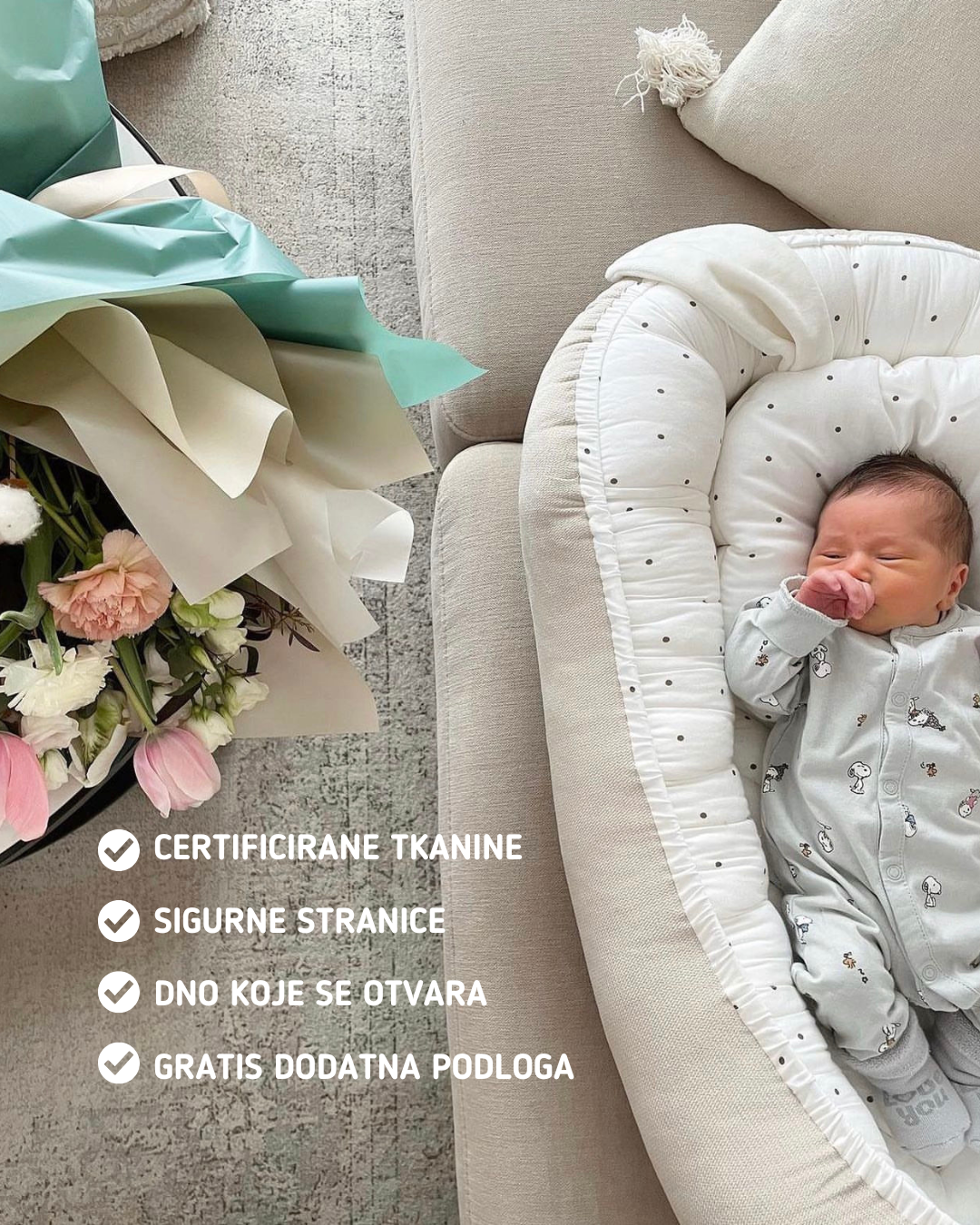 Gnijezdo za bebe Dots-Bež