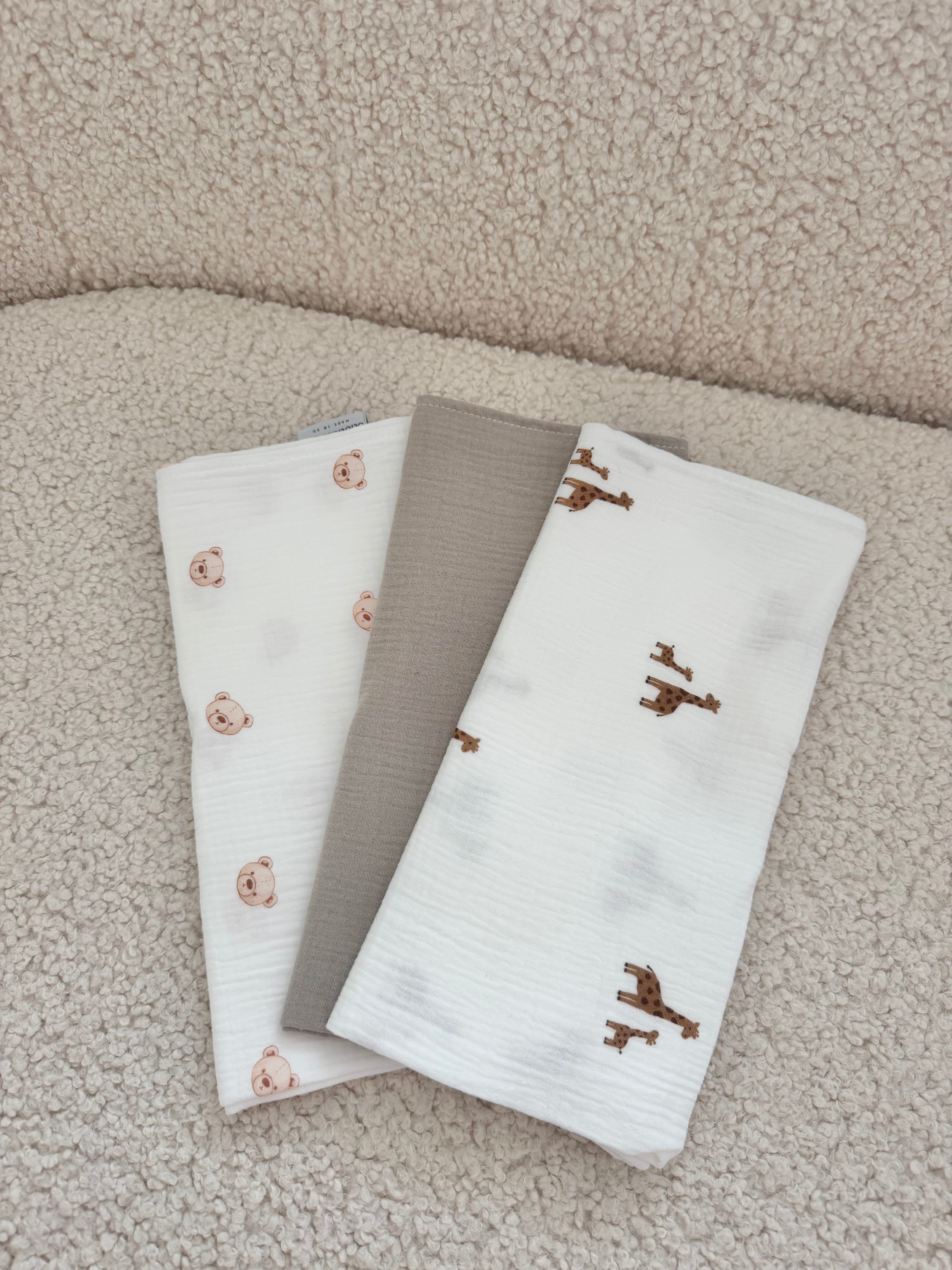 Muslin tetra pelena 3kom 60x60 Teddy-Žirafe